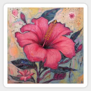 Pink Hibiscus Flower in art brut style Sticker